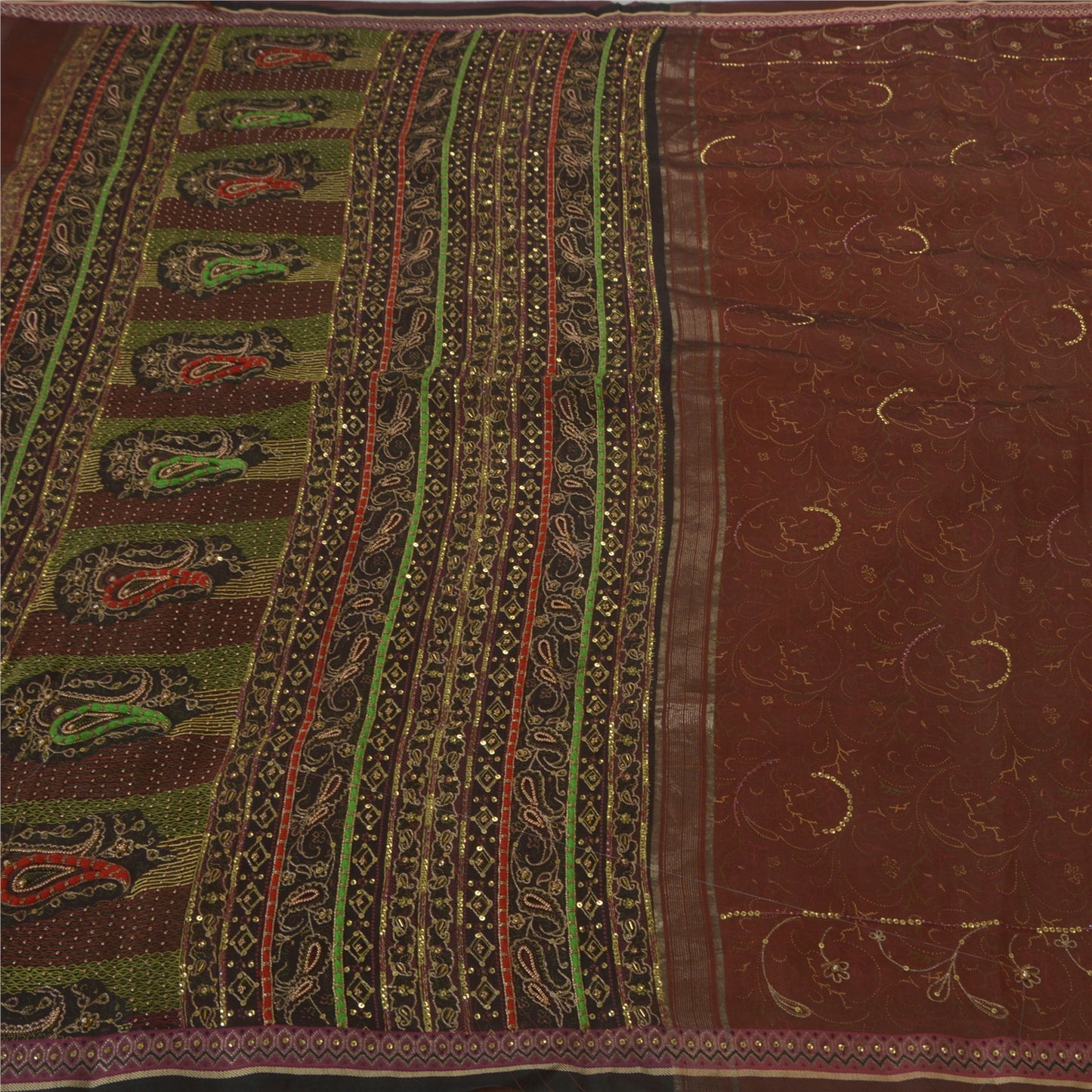 Sanskriti Vintage Saree 100% Pure Organza Silk Hand Beaded Woven Sustainable Fabric Premium 5 Yd Sari