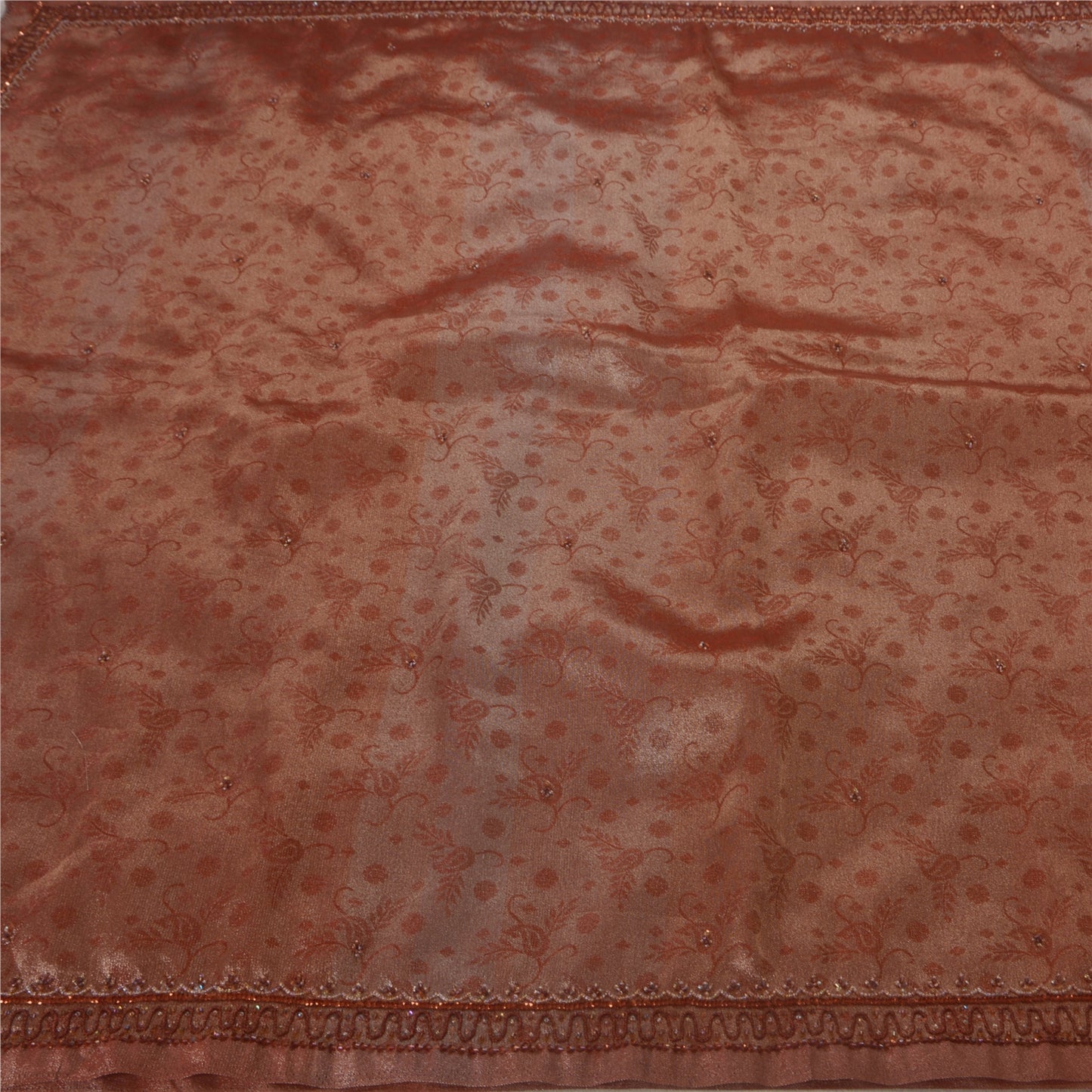 Sanskriti Vintage Sari Bæredygtigt Stoff Håndperlet Brunt Bæredygtigt Stoff 5 Yard Håndlavet Sari