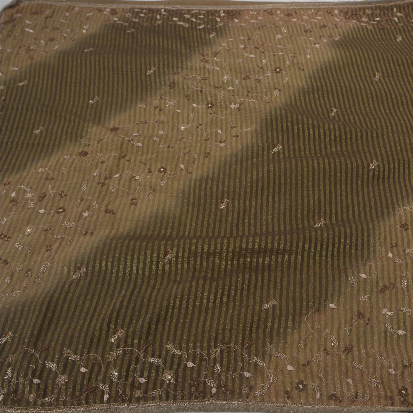 Sanskriti Vintage Saree Georgette Hand Beaded Green Sustainable Fabric Premium Craft Sari