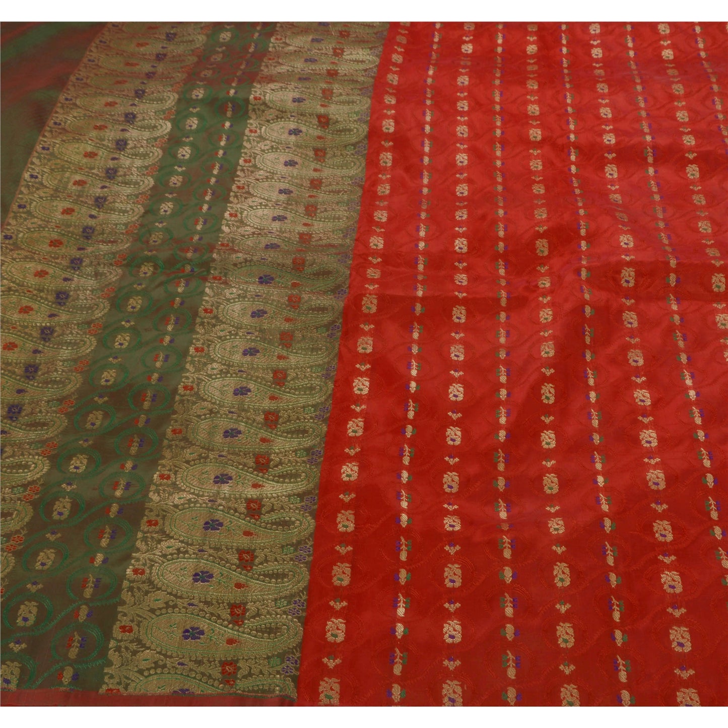 Sanskriti Vintage Saree Art Silk Woven Red Sustainable Fabric 5 Yd Premium Craft Sari