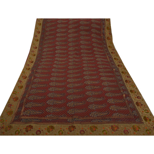 Sanskriti Vintage Saree Pure Georgette Silk Embroidered Sustainable Fabric Cultural Sari 5Yd