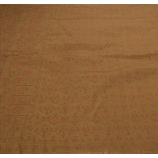 Sanskriti Vintage Saree 100% Pure Silk Woven Work Beige Sustainable Fabric Sari Cultural