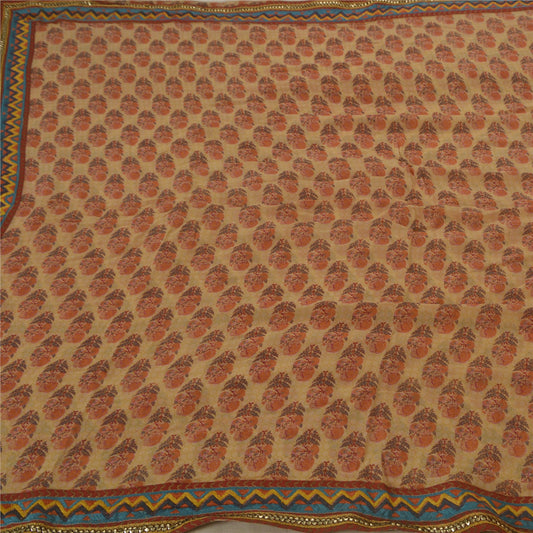 Sanskriti Vintage Cremefarvet Sari i Georgette-blanding med 5 Yards bæredygtigt stof i premiumkvalitet