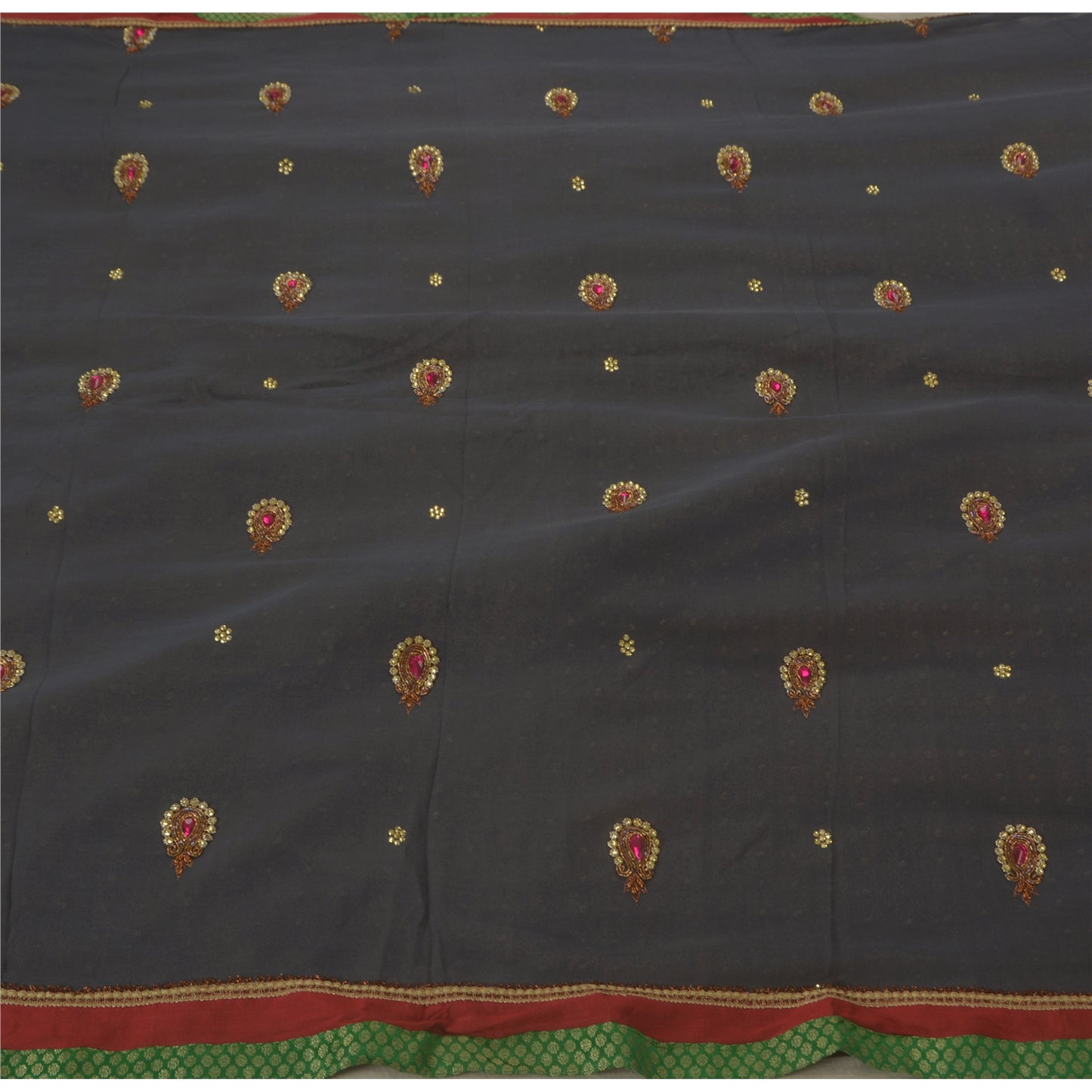 Sanskriti Vintage Blue Saree Pure Georgette Silk Hand Beaded Ethnic Sustainable Fabric Sari
