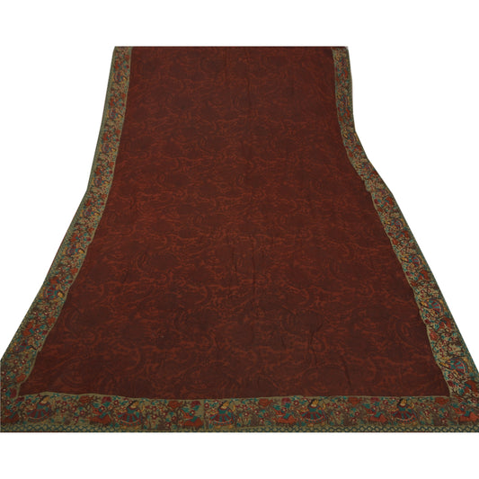 Sanskriti Vintage Brun Sari Blandet Georgette Trykt Bæredygtigt Stoff Premium Sari 5 Yard