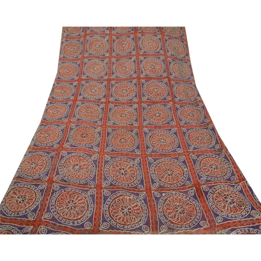 Sanskriti Vintage Flerfarvet Sari Blandet Georgette Broderet Bæredygtigt Stoff Håndværkssari