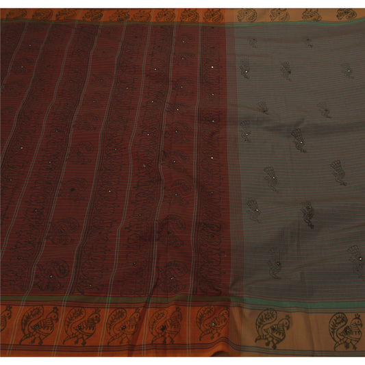 Sanskriti Vintage Flerfarvet Sari Kunstsilke Trykt Bæredygtigt Stof Håndværk Sari Premium