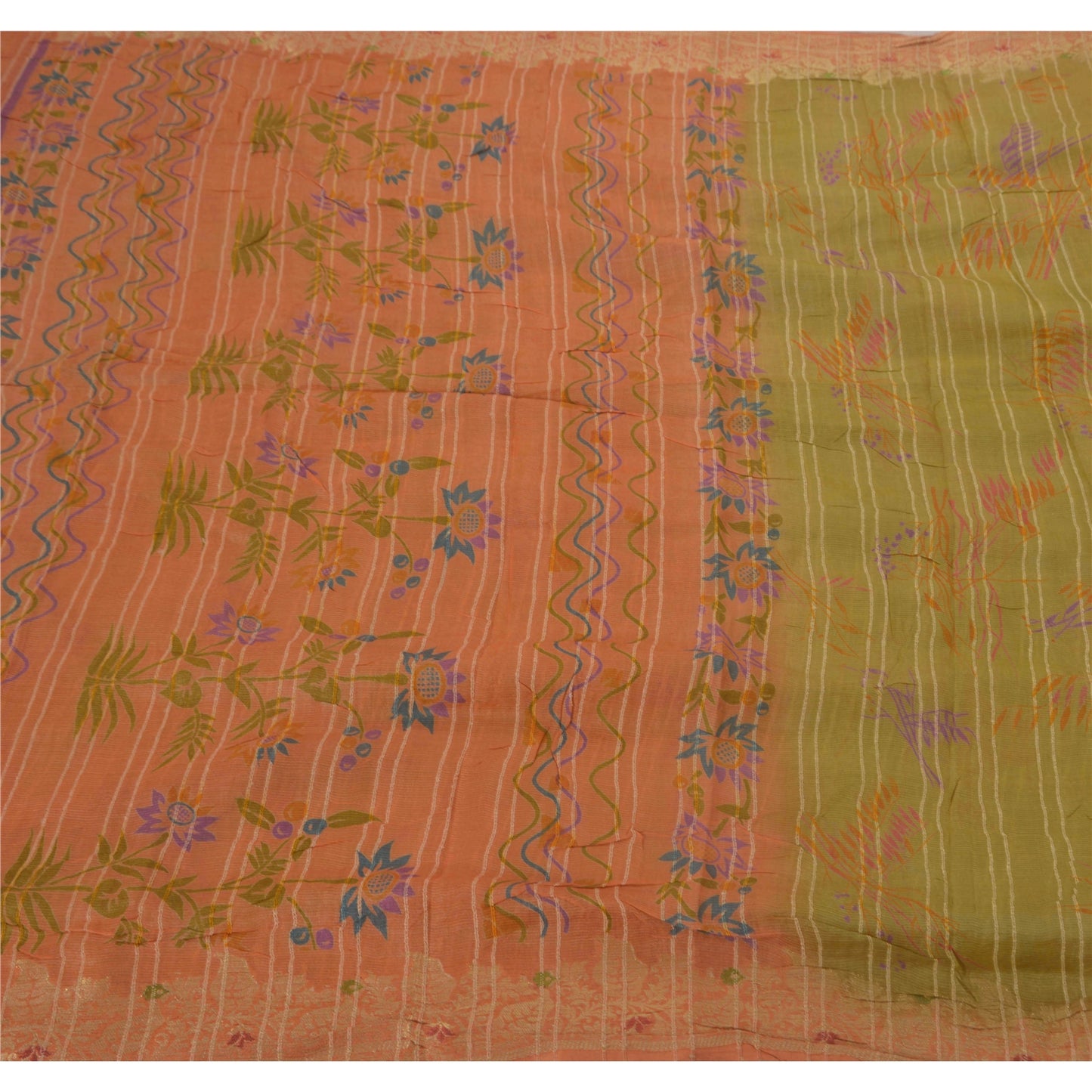Sanskriti Vintage Peach Saree 100% Pure Silk Woven Sustainable Fabric Sari Craft