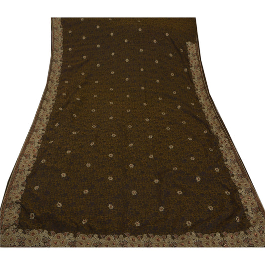 Sanskriti Vintage Grøn Sari Kunstsilke Håndperlet Bæredygtigt Stof 5 Yard Sari Premium