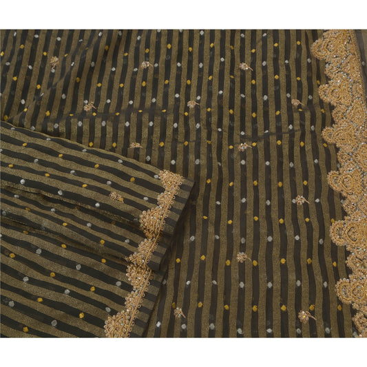 Sanskriti Vintage Sort Sari Blandet Georgette Håndperlet Bæredygtigt Stoff Kulturel Sari