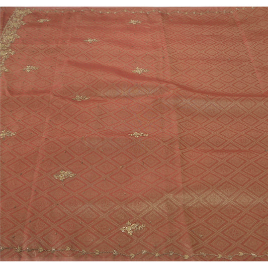 Sanskriti Vintage Rød Sari Kunstsilke Håndperlet Håndværk Bæredygtigt Stof Premium 5 Yard Sari