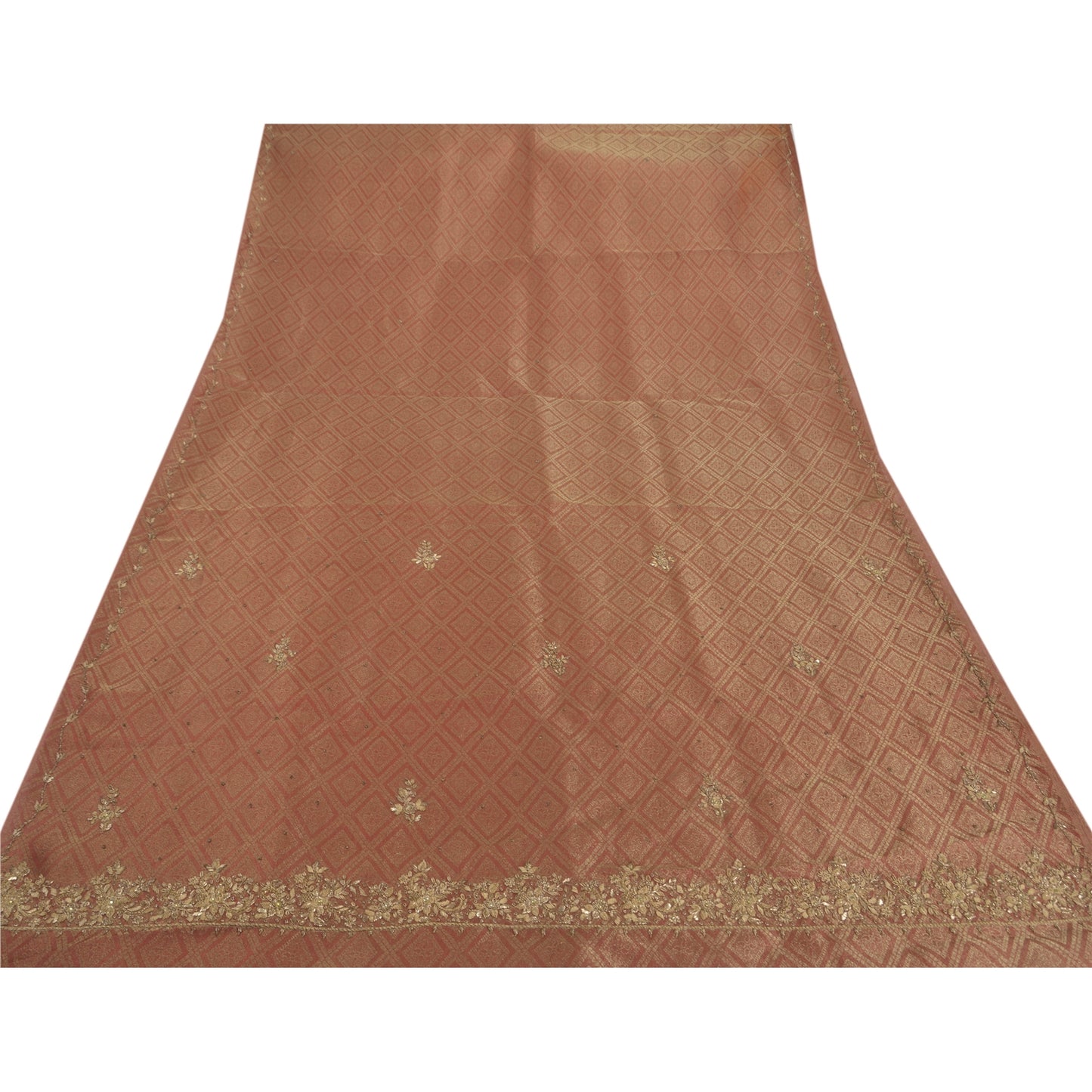 Sanskriti Vintage Rød Sari Kunstsilke Håndperlet Håndværk Bæredygtigt Stof Premium 5 Yard Sari