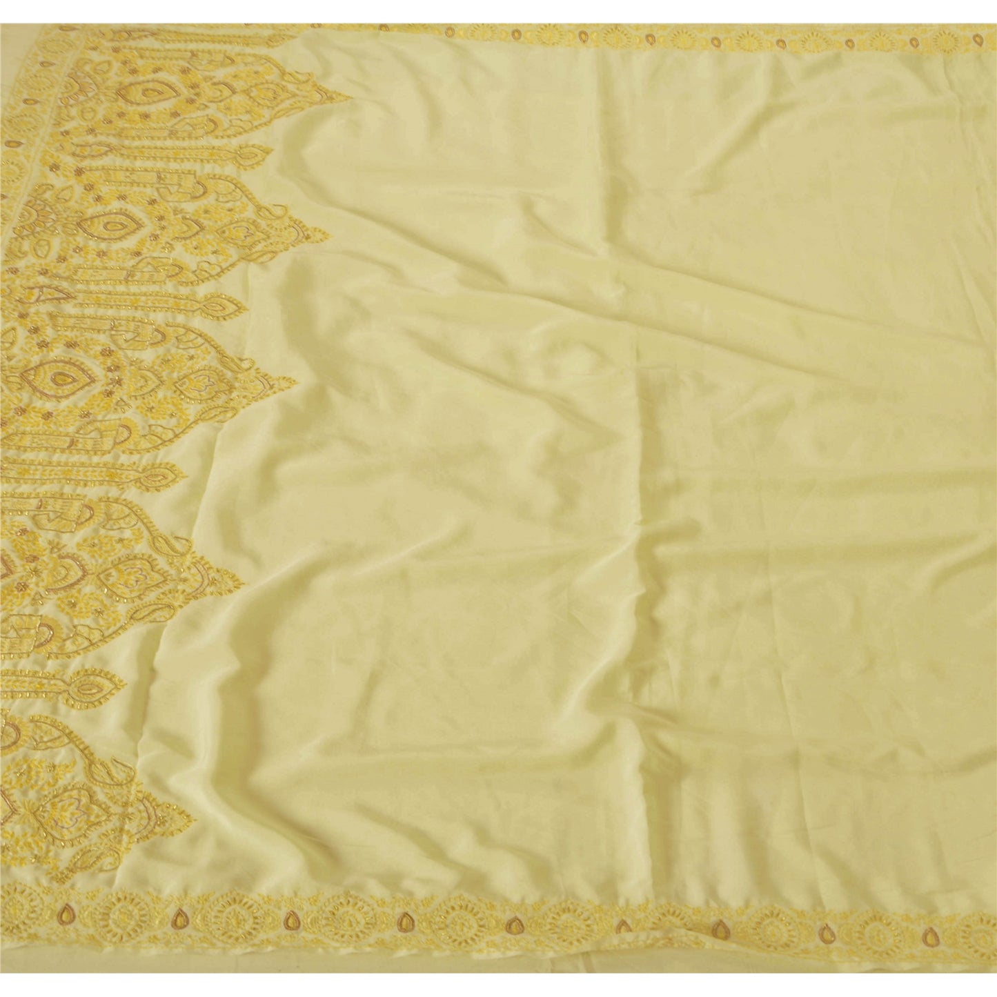 Sanskriti Vintage Green Saree Art Silk Hand Embroidered Craft Sustainable Fabric Ethnic Sari