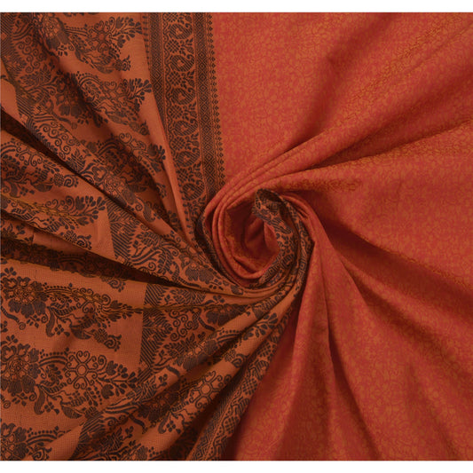 Sanskriti Vintage Orange Sari Kunstsilke Vævet Håndværk Bæredygtigt Stof Premium 5 Yard Sari