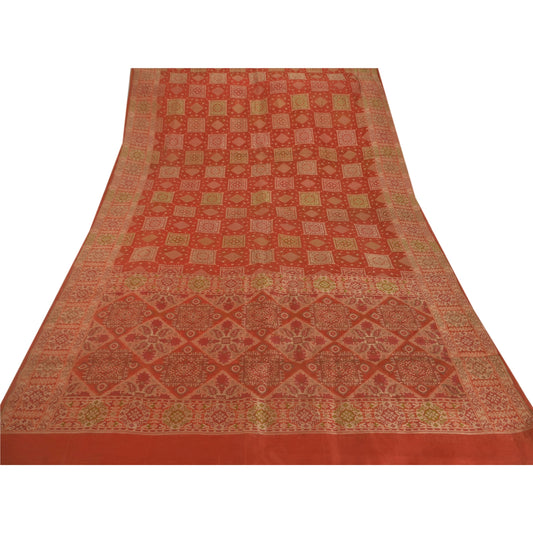 Sanskriti Vintage Orange Sari 100% Ren Silke Vævet Bæredygtigt Stoff Håndlavet Premium Sari