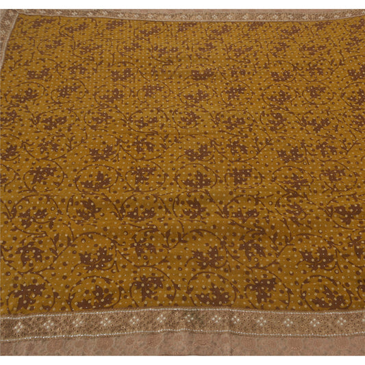 Sanskriti Vintage Grøn Sari Ren Georgette Silke Håndperlet Bæredygtigt Stoff Håndlavet Sari