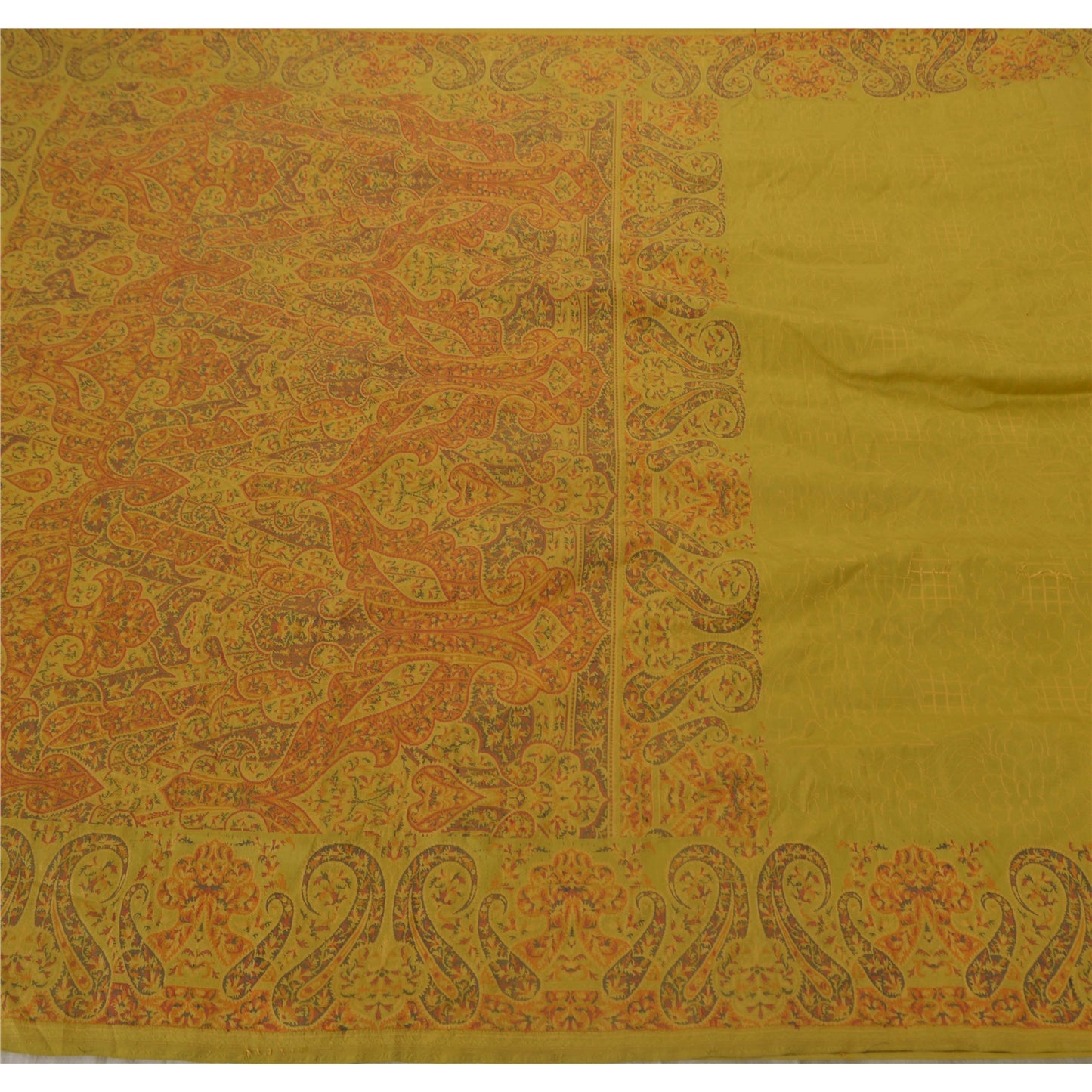 Sanskriti Vintage Grøn Sari Ren Silke Vævet Håndværk Bæredygtigt Stof Premium 5 Yard Sari