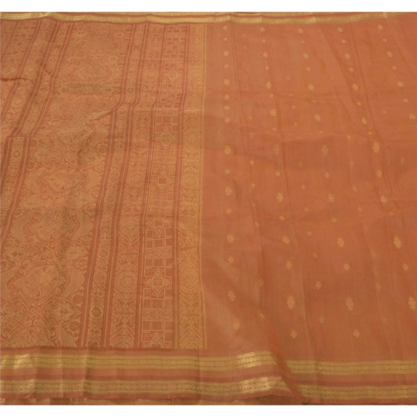 Sanskriti Vintage Orange Saree Pure Silk Woven Work Craft Sustainable Fabric Premium Sari