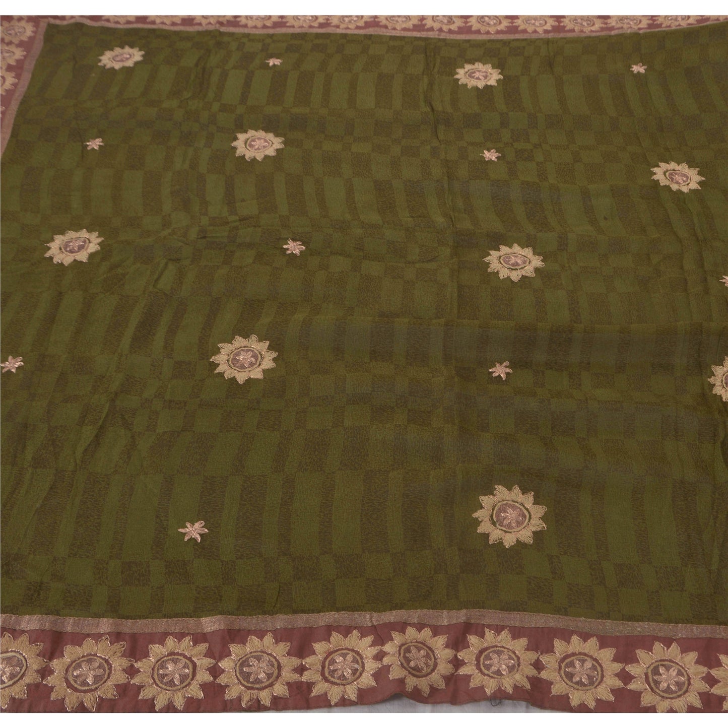 Sanskriti Vintage Green Saree Blend Georgette Embroidered Sustainable Fabric Premium Sari