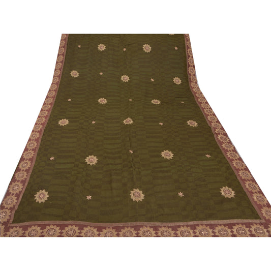 Sanskriti Vintage Green Saree Blend Georgette Embroidered Sustainable Fabric Premium Sari