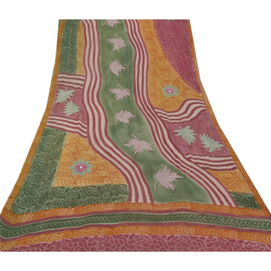 Sanskriti Vintage Multi Sari Blend Georgette Håndperlet Bæredygtigt Stoff Håndlavet 5 Yard Sari