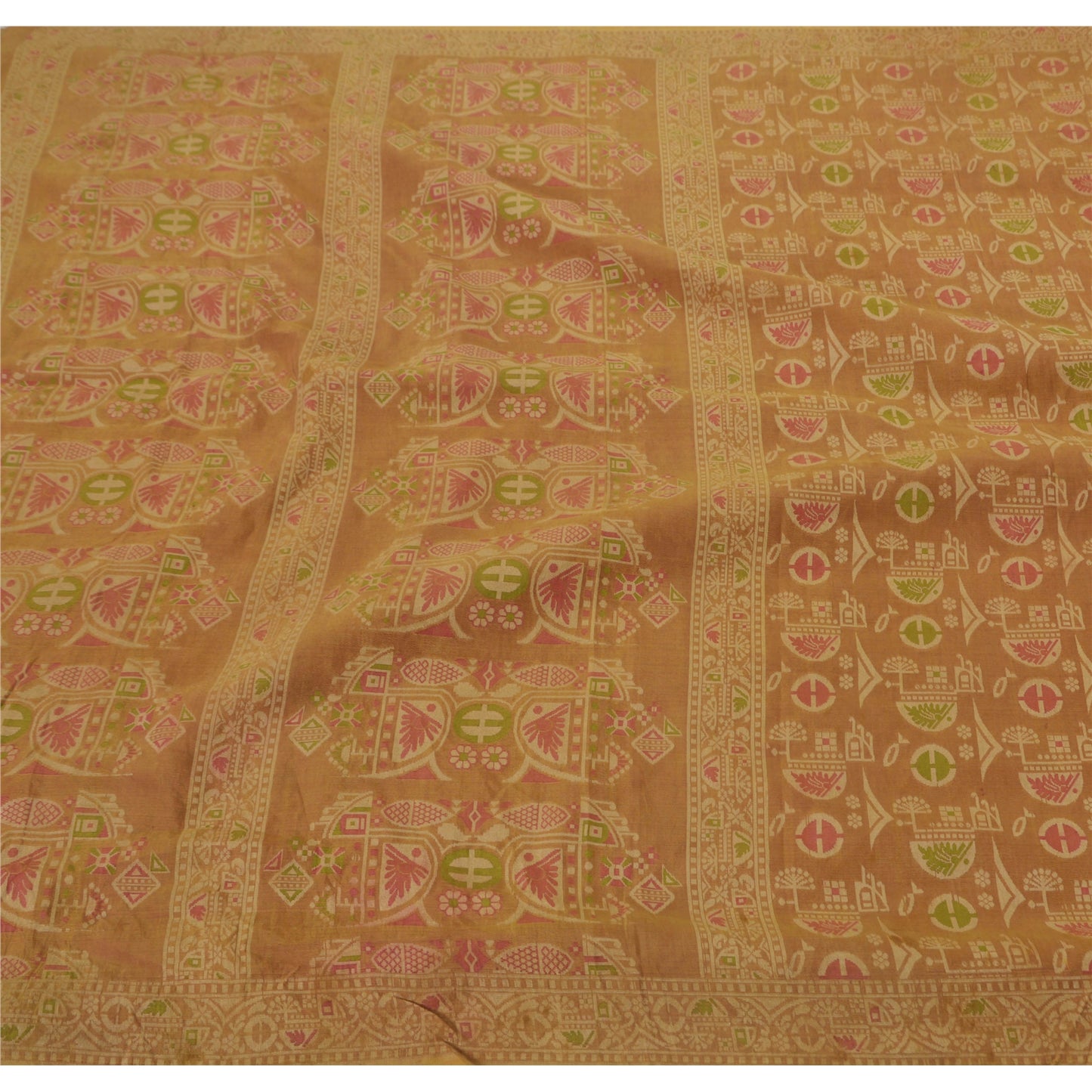 Sanskriti Vintage Brown Saree Pure Silk Woven Craft Sustainable Fabric Premium 5 Yd Sari