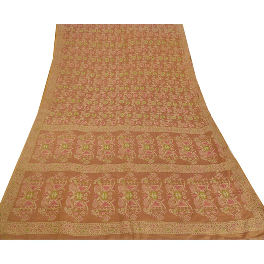 Sanskriti Vintage Brun Sari Ren Silke Vævet Håndværk Bæredygtigt Stof Premium 5 Yard Sari