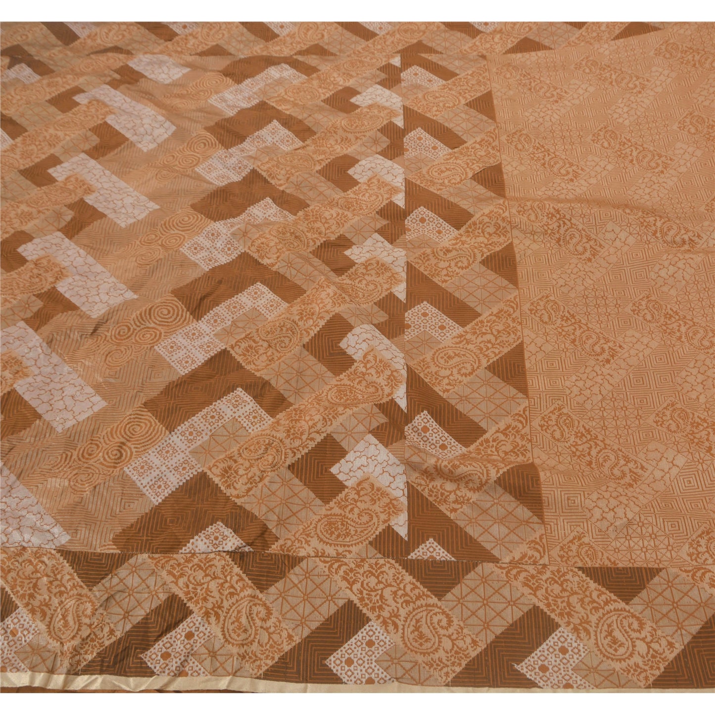 Sanskriti Vintage Cream Saree Prue Silk Woven Craft Sustainable Fabric Premium 5 Yd Sari