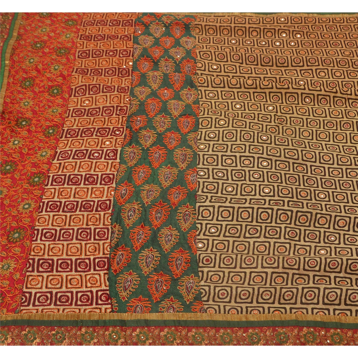 Sanskriti Vintage Cream Saree Blend Silk Hand Beaded Sustainable Fabric Cultural Sari