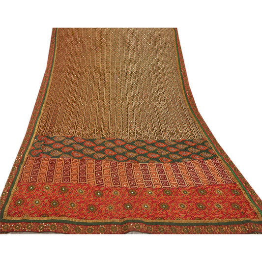 Sanskriti Vintage Creme Sari Blandet Silke Håndperlet Bæredygtigt Stoff Kulturel Sari