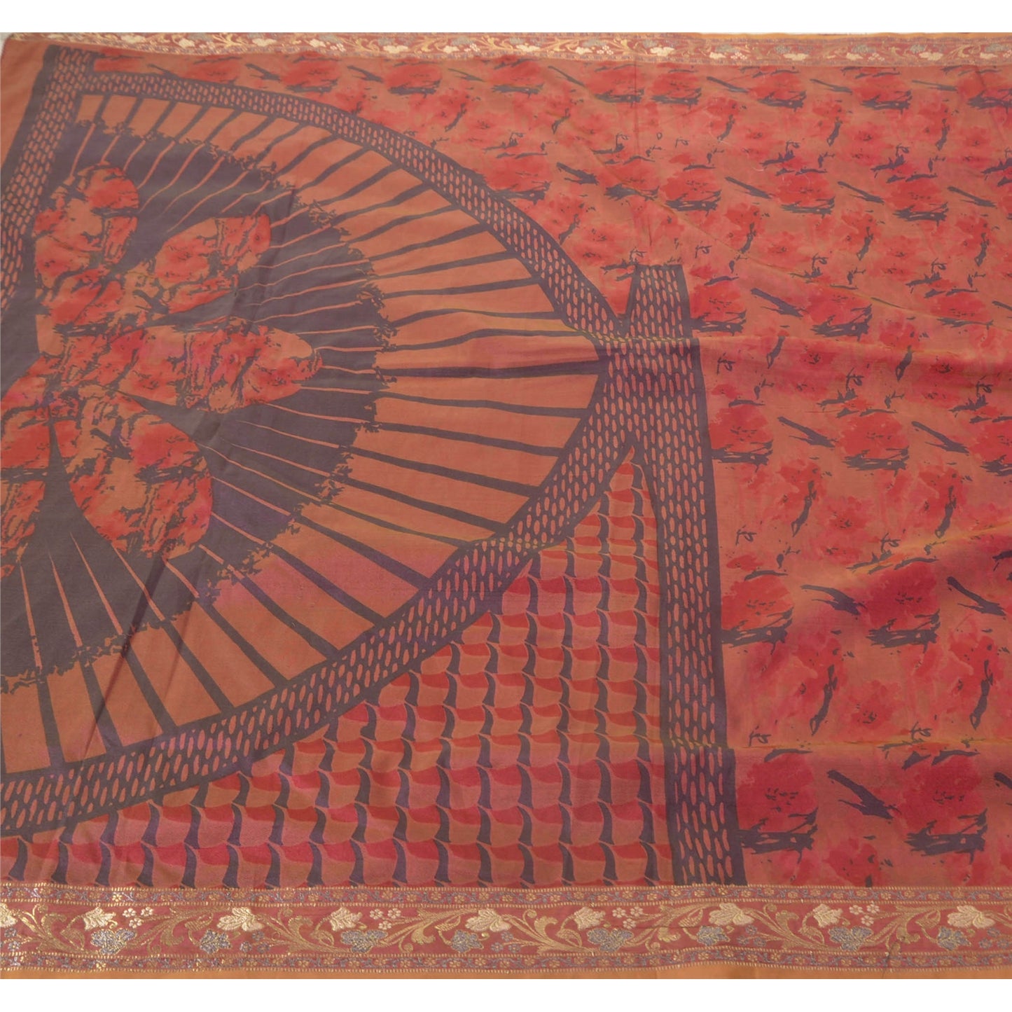 Sanskriti Vintage Pink Saree Art Silk Woven Printed Craft Sustainable Fabric Premium Sari