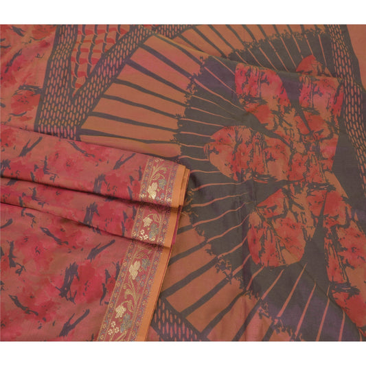 Sanskriti Vintage Pink Saree Art Silk Woven Printed Craft Sustainable Fabric Premium Sari