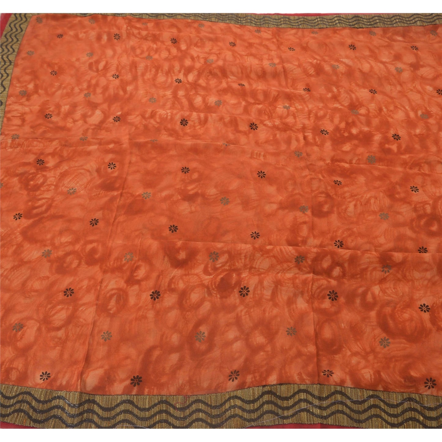 Sanskriti Vintage Orange Saree Pure Georgette Silk Printed Sustainable Fabric Craft Sari