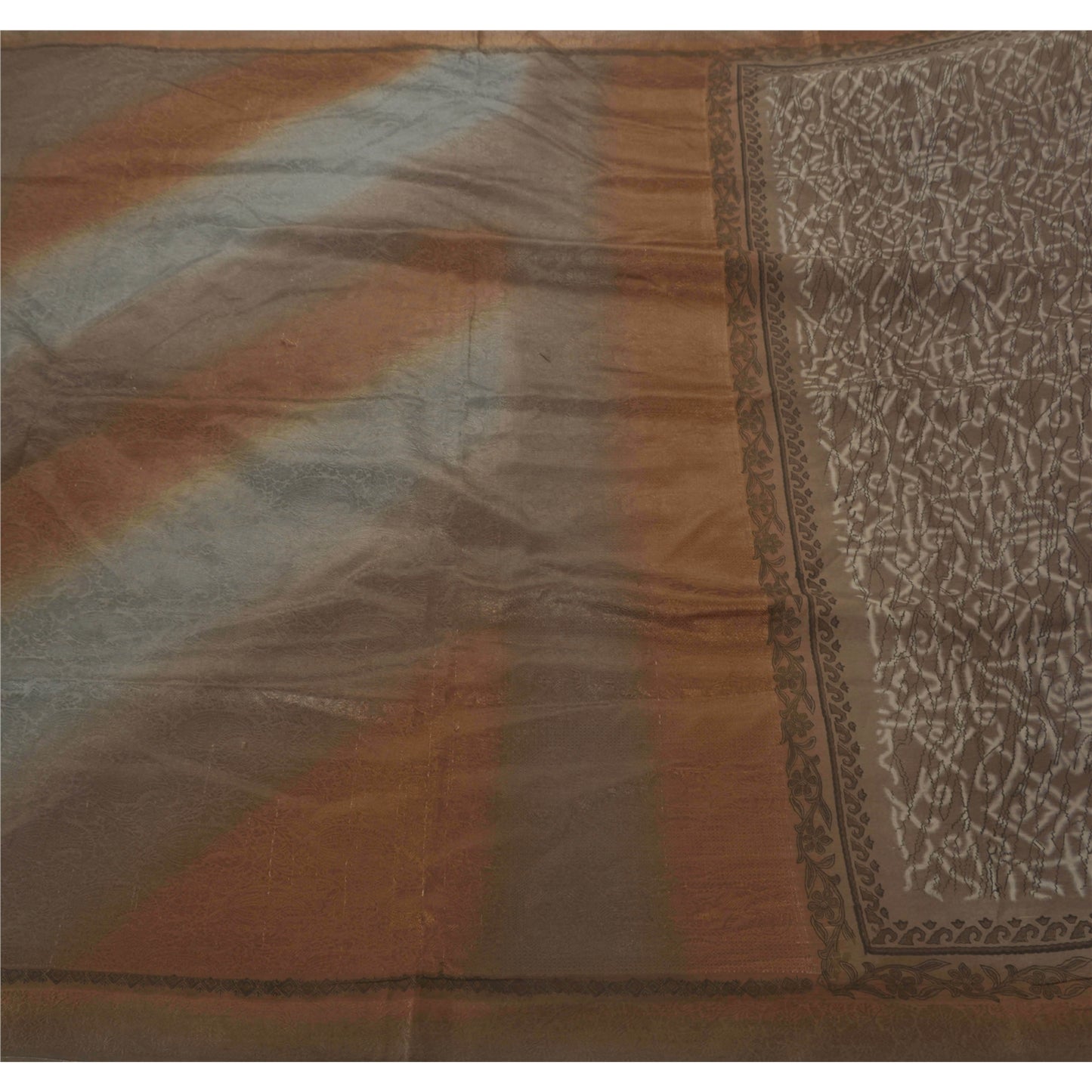 Sanskriti Vintage Grey Saree 100% Pure Silk Printed Woven 5 Yd Sustainable Fabric Craft Sari