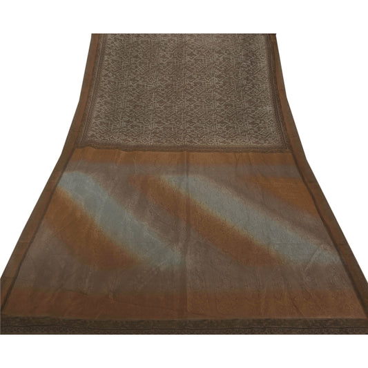 Sanskriti Vintage Grey Saree 100% Pure Silk Printed Woven 5 Yd Sustainable Fabric Craft Sari