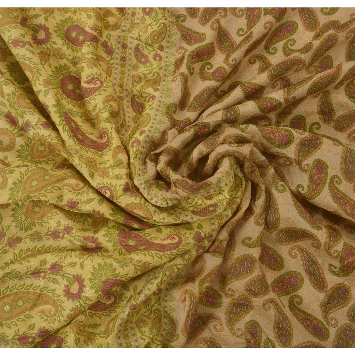 Sanskriti Vintage Cream Saree Blend Silk Woven Craft Sustainable Fabric Premium 5 Yd Sari