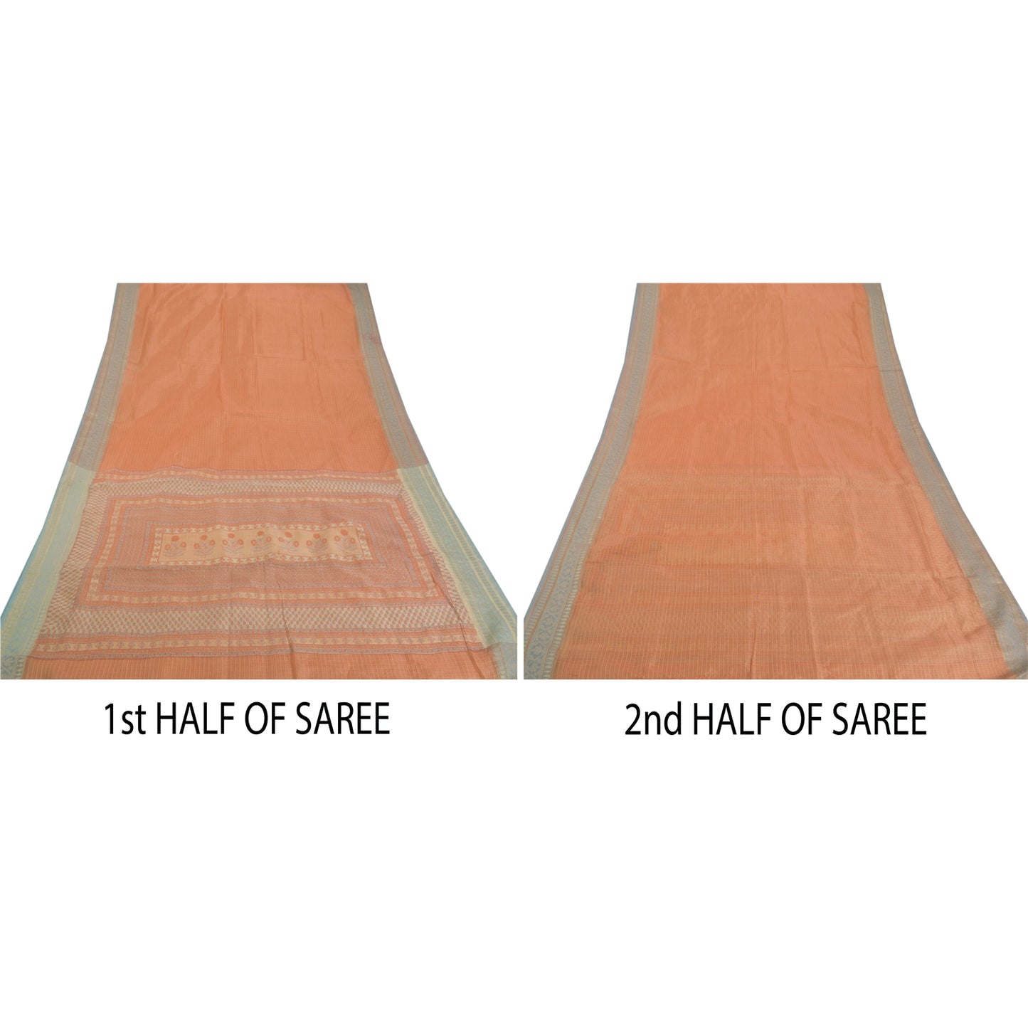 Sanskriti Vintage Peach Sari Blend Silketrykt Håndværk 5 Yard Bæredygtigt Stoff Kota Sari