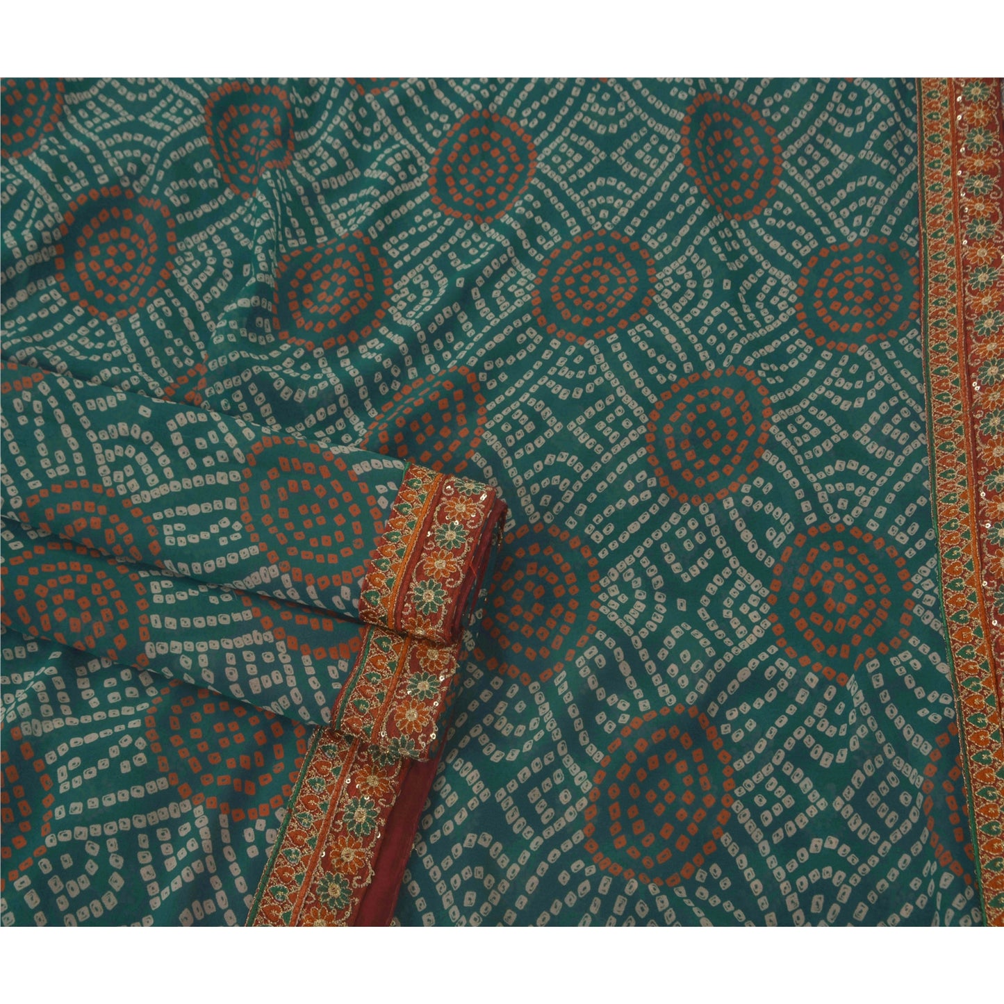 Sanskriti Vintage Purple Saree Georgette Craft Sustainable Fabric Hand Beaded Bandhani Sari