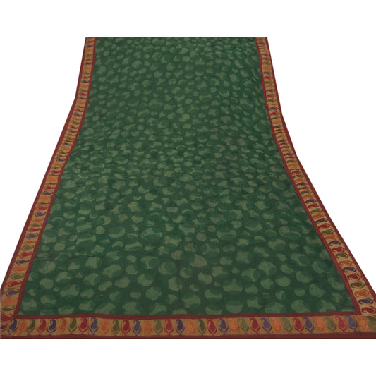 Sanskriti Vintage Green Saree Blend Silk Craft Sustainable Fabric Embroidered Premium Sari