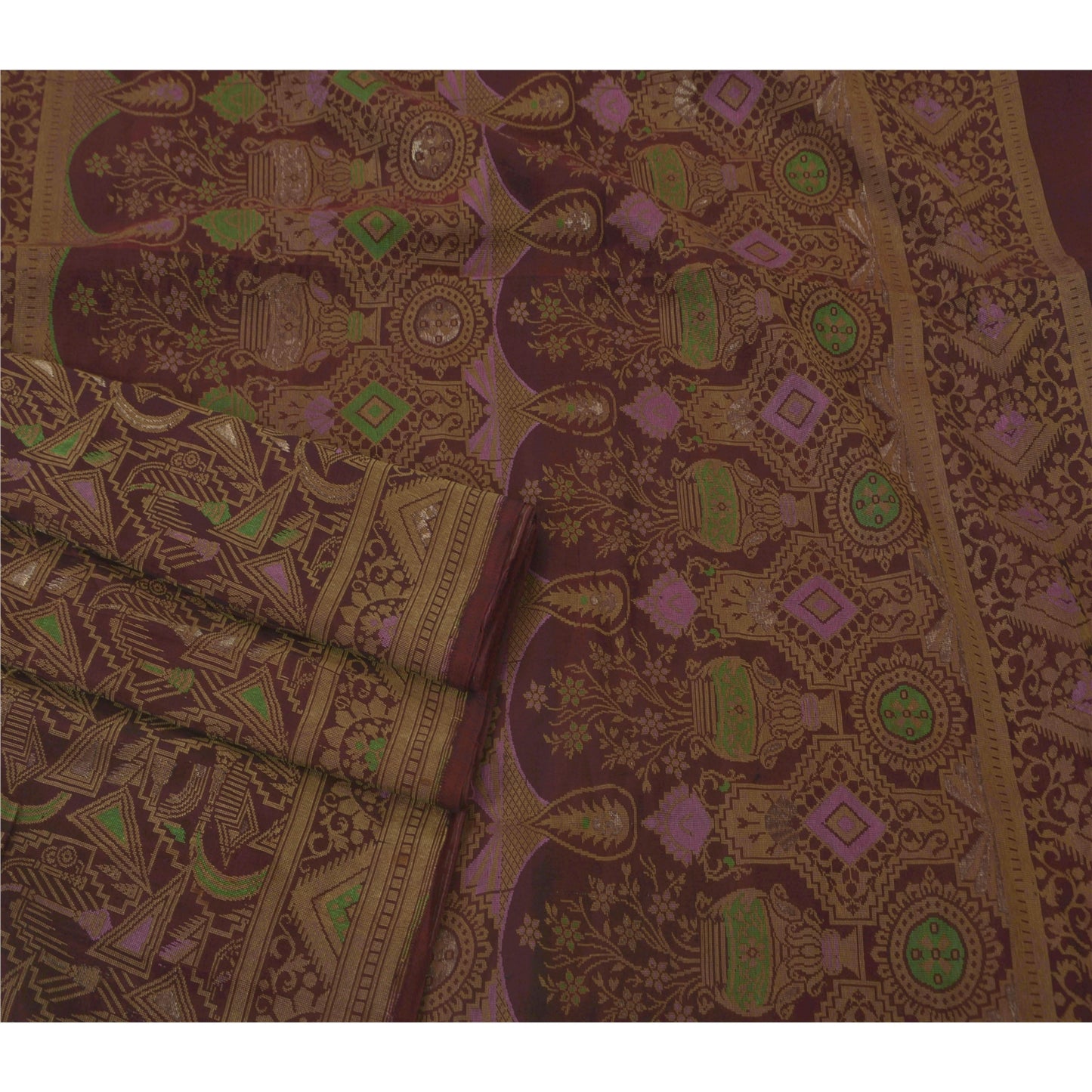 Sanskriti Vintage Dark Red Indian Sari Pure Silk Woven Craft Sustainable Fabric Sarees