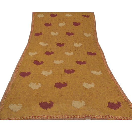 Sanskriti Vintage Mustard Sarees Blend Georgette Embroidered Craft Sustainable Fabric Sari