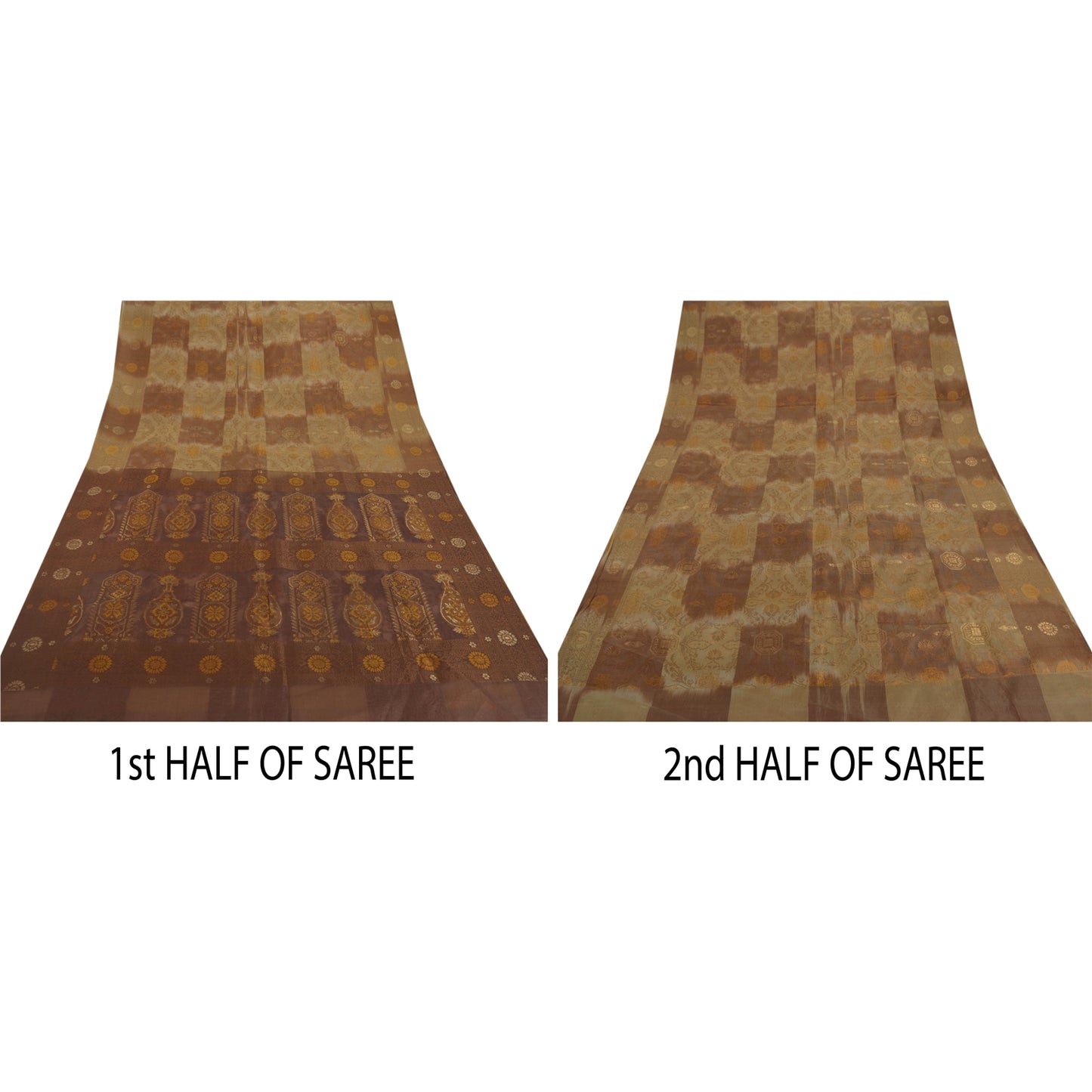 Sanskriti Vintage Cream Saree Pure Silk Woven Craft 5 Yd Sustainable Fabric Premium Sari