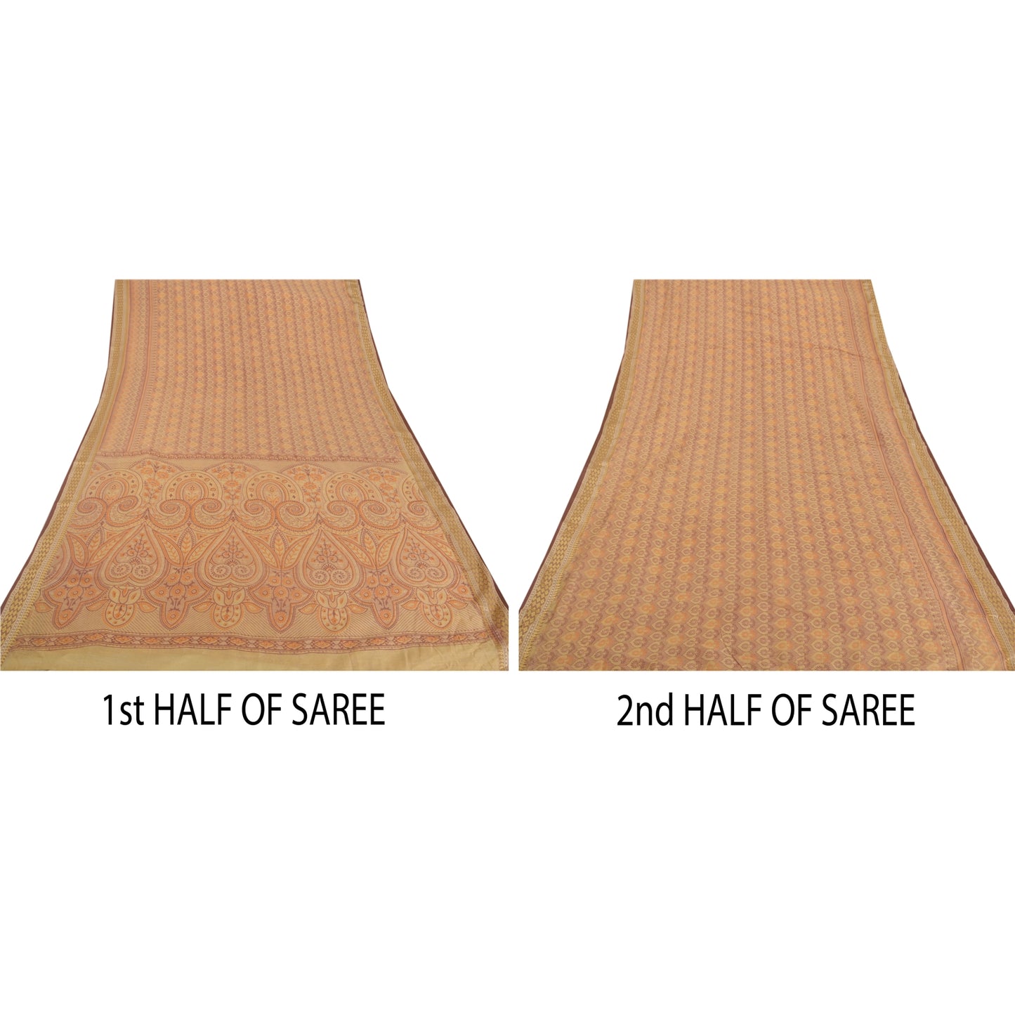 Sanskriti Vintage Cremefarvet Sari Bomuld Vævet Håndværk 5 Yard Bæredygtigt Stoff Dekor Sari