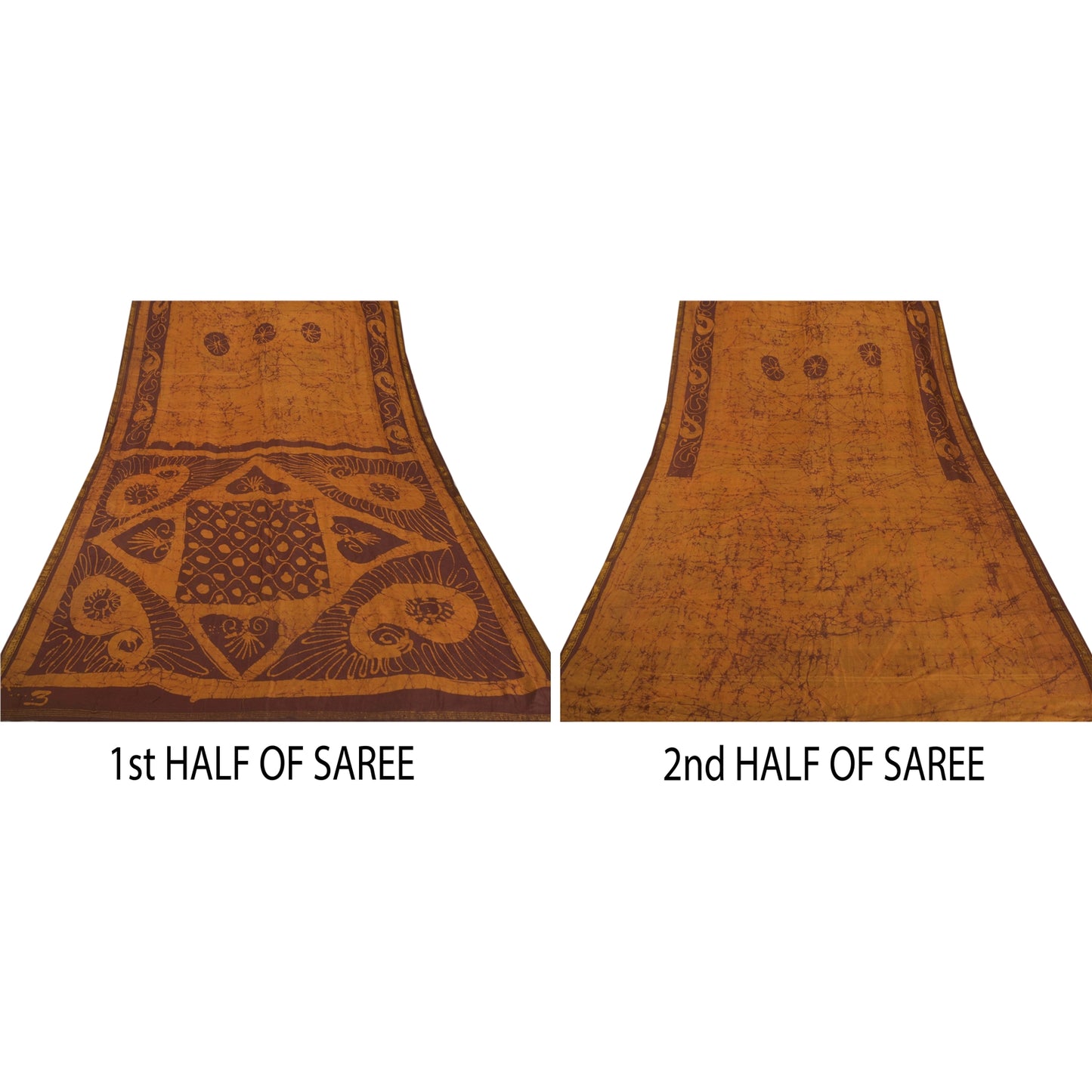 Sanskriti Vintage Orange Saree Pure Silk Batik Work Sari Craft Decor 5 Yd Sustainable Fabric