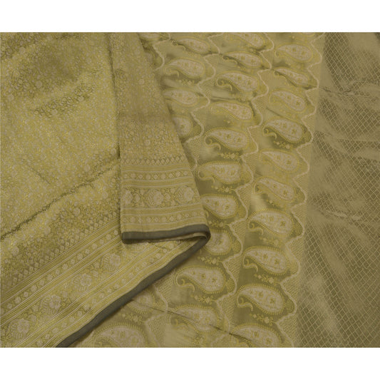 Sanskriti Vintage Green Saree Art Silk Woven Sustainable Fabric Premium Sari Blouse Piece