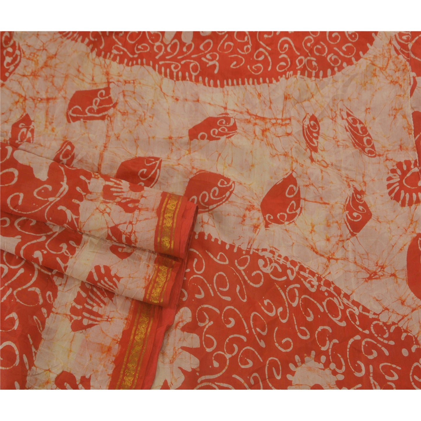 Санскрити Винтаж Красное Сари Чистый Шелк Батик Работа Ремесло 5 Ярдов Декор Экологичная Ткань Сари