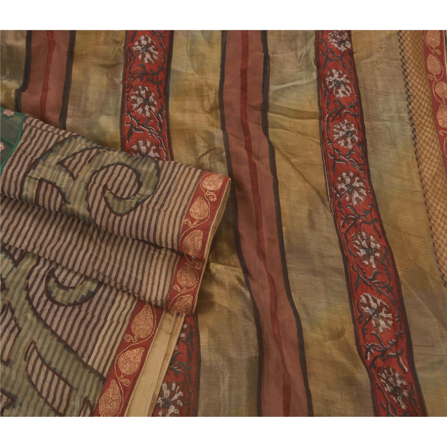 Sanskriti Vintage Sarees Pure Georgette Silk Sari Embroidery Patch Craft Sustainable Fabric