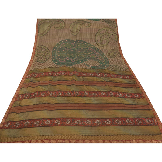 Sanskriti Vintage Sarees Ren Georgette Silke Sari Broderi Patch Håndværk Bæredygtigt Stof
