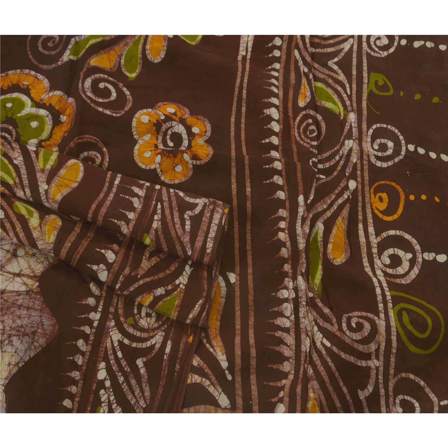 Sanskriti Vintage Brown Saree Pure Cotton Batik Work Craft Sustainable Fabric Premium Sari