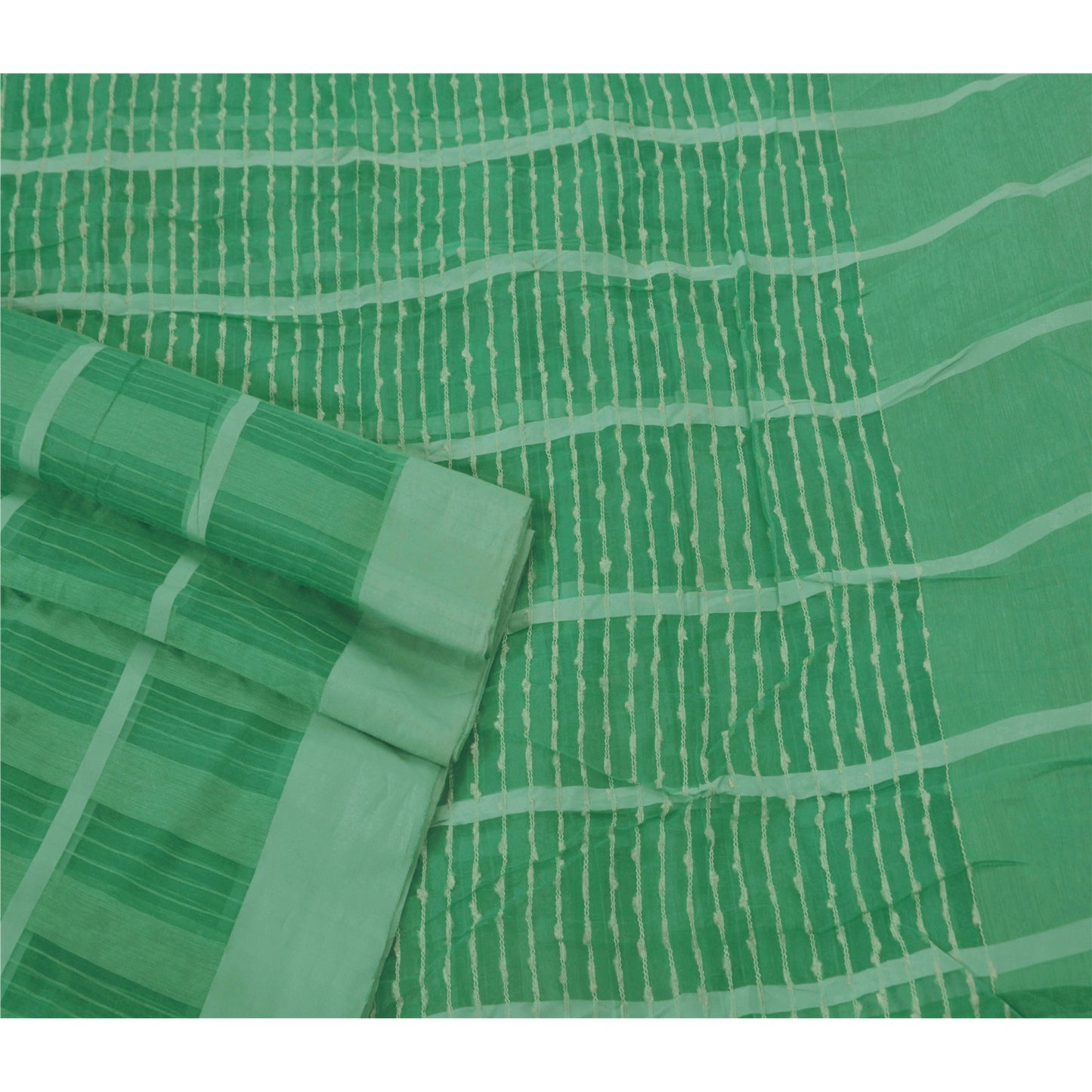 Sanskriti Vintage Green Saree Art Silk Woven Craft Sustainable Fabric Premium Sari Blouse Pc